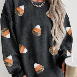 Women's Black Candy Corn Sweater